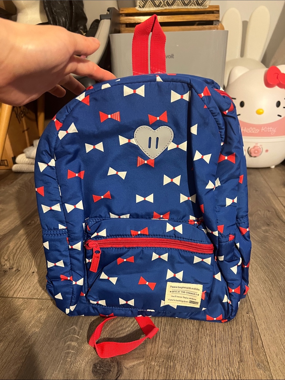 Nwt girls japan kidsforest nylon Blue Bow-Print Backpack